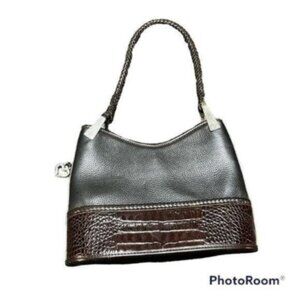 Brighton Smooth Leather Womens Shoulder Bag Structured Croc Detail